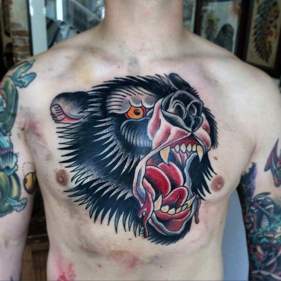 ลายสักหมีหน้าอก