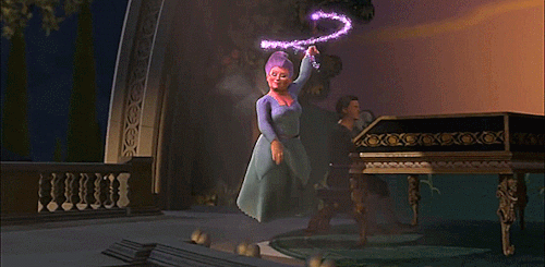 gif of fairy godmother in shrek about to take the stage to perform