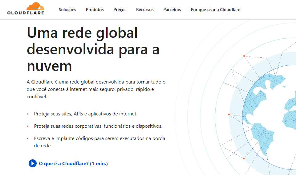 Página inicial do site da Cloudflare