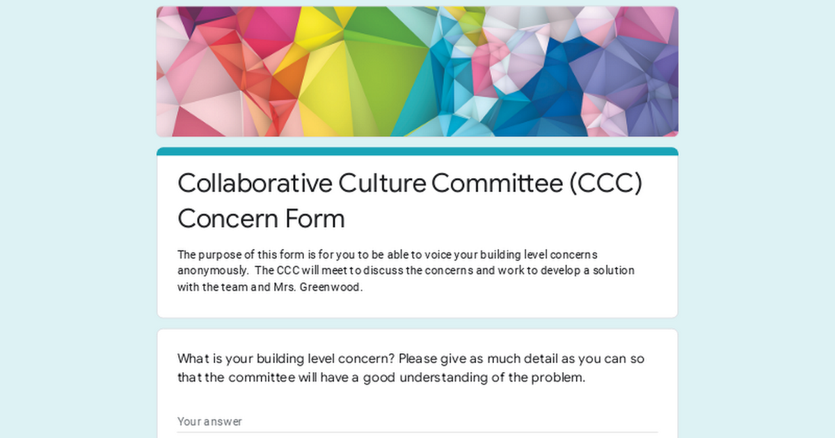 Collaborative Culture Committee (CCC) Concern Form