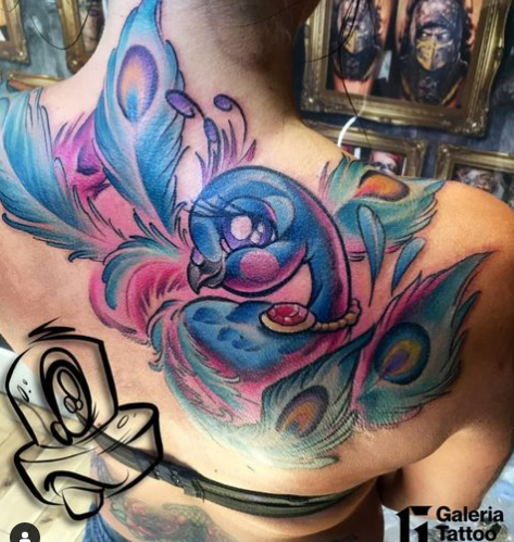 Colorful Peacock Tattoo On Back