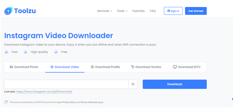 Toolzu instagram video downloader