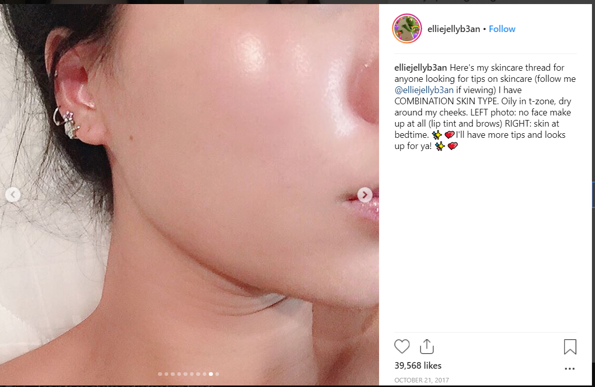 Instagram post of Ellie Choi's glass skin