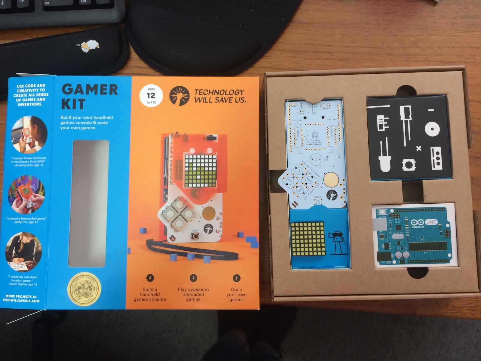 the DIY Gamer Kit from Tech Will Save Us as an open box sitting on a table