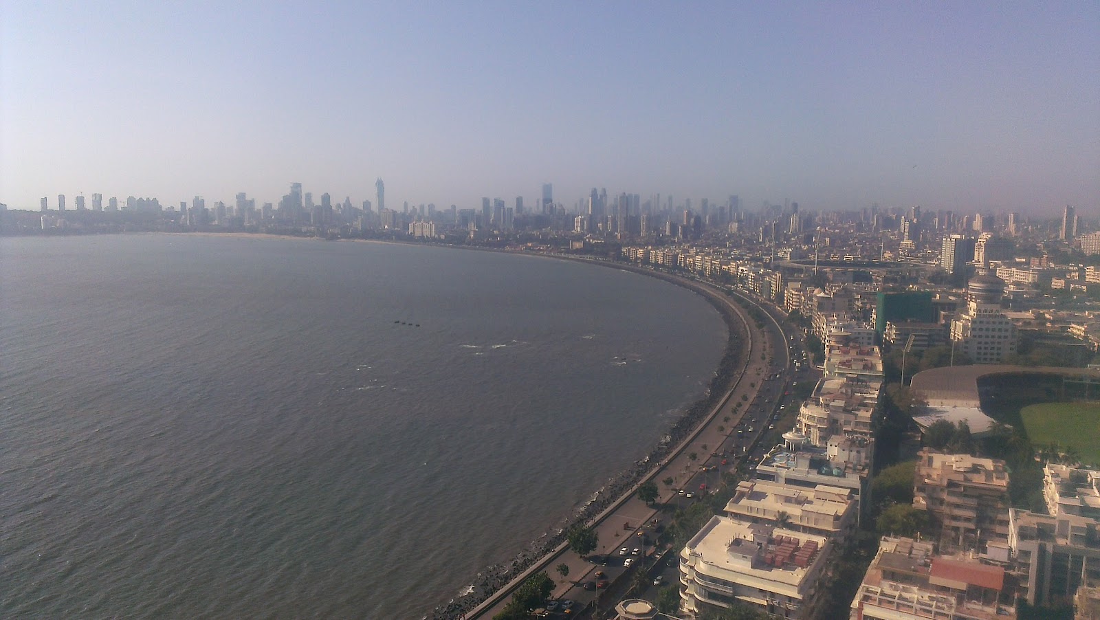 An aerial view of Marine Drive in Mumbai