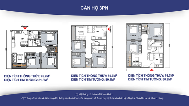 3-bedroom apartment, designed from 75 - 80m2