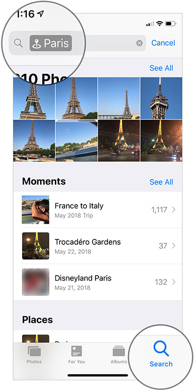 Smarter Search Suggestions in iOS 12 Photos App