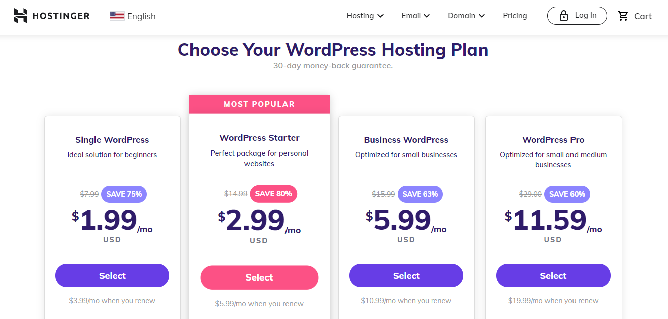 Hostinger web hosting solutions (WordPress)
