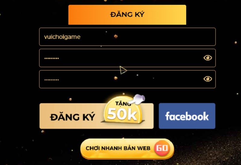 Giao diện đăng ký của cổng game Go88