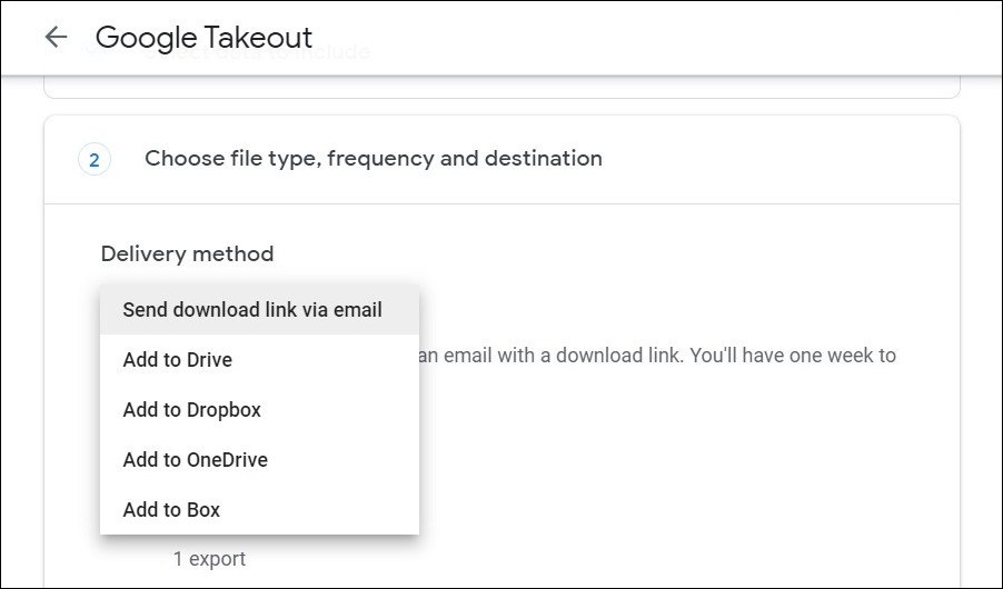 Google Takeout Delivery Method