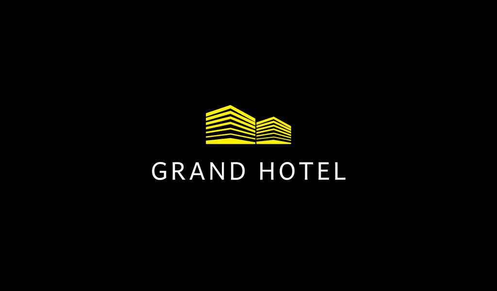 Gelbes Hotellogo mit horizontalen Linien