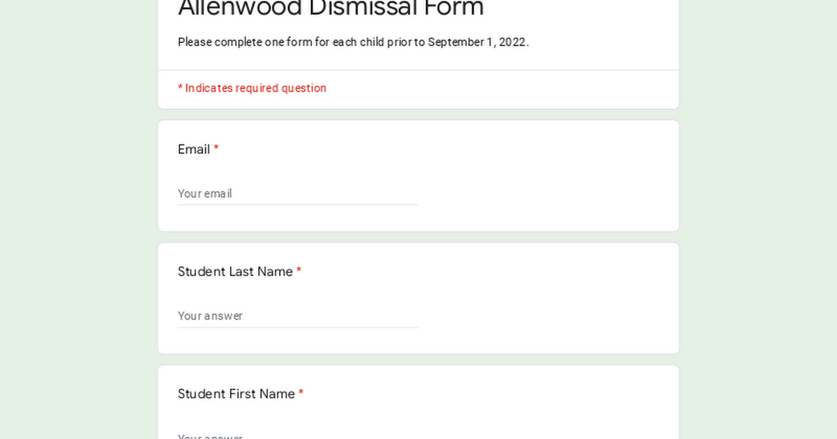 Allenwood Dismissal Form