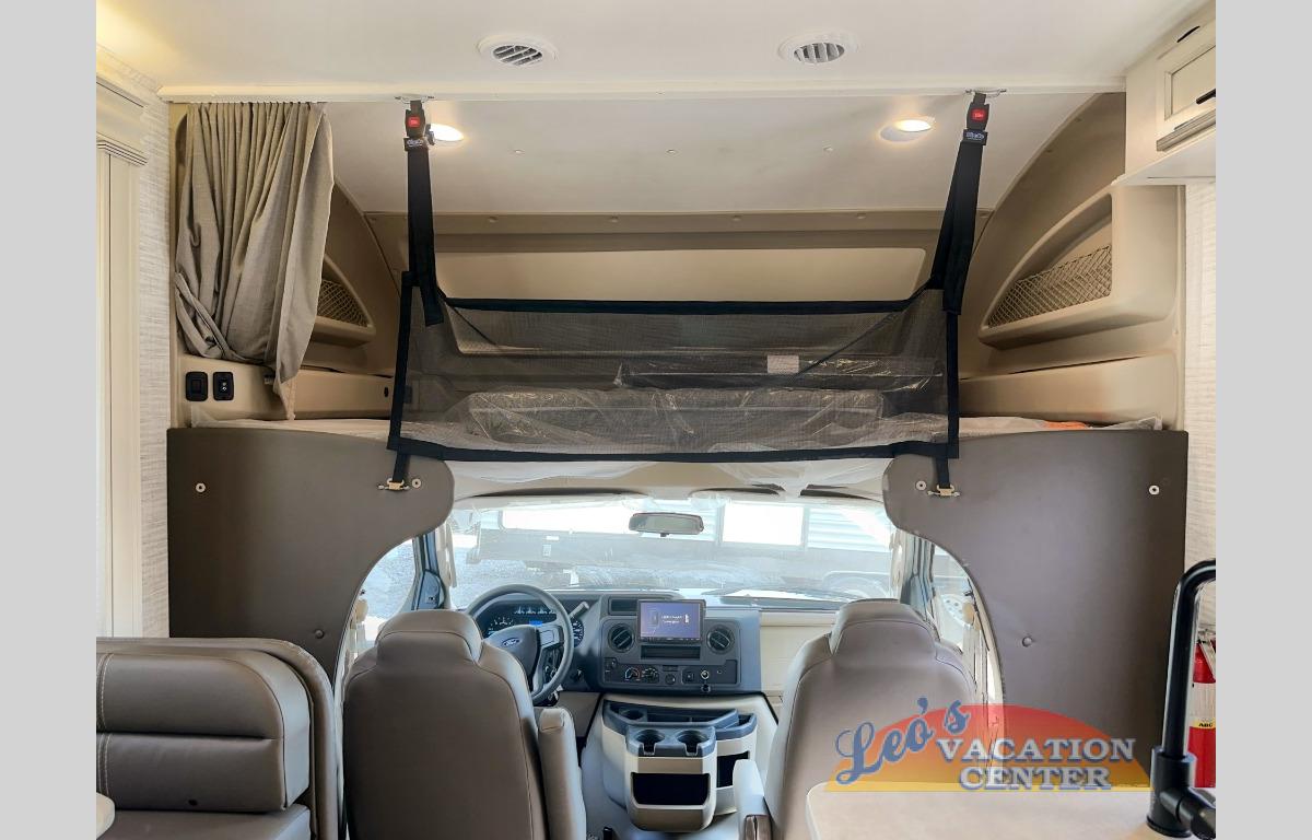 This cab-over bunk is perfect for additional sleeping space or storage.