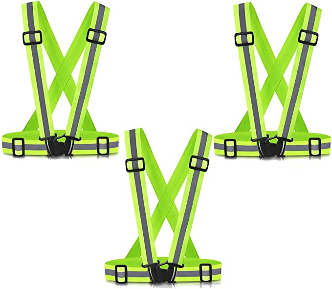 Evealyn Reflective Vest Running Gear 3Pack, Adjustable Reflective Strap High Visibility Safety Waist Belt for