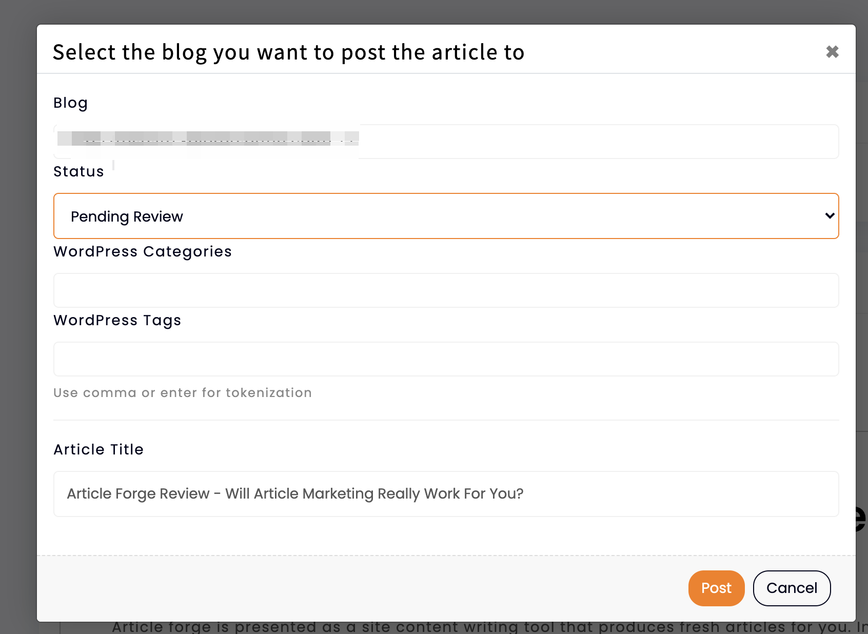 Article Forge integrated with WordPress