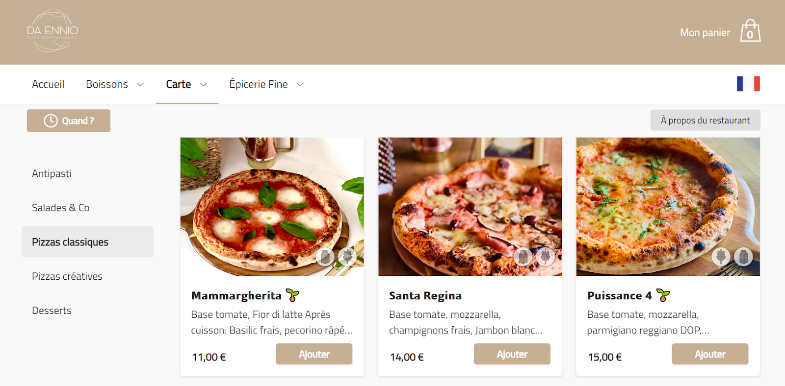 restaurant daennio avec une carte attractive avec le menu digital pour la vente en ligne de TastyCloud 