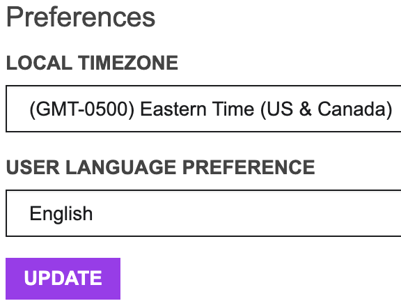 timezone and language preferences