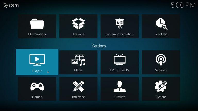 Player settings on Kodi 17 with estuary