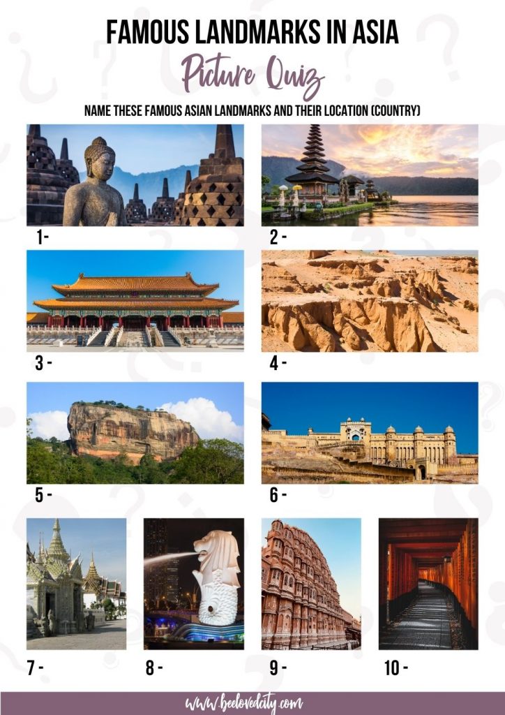 Famous landmarks in Asia picture quiz