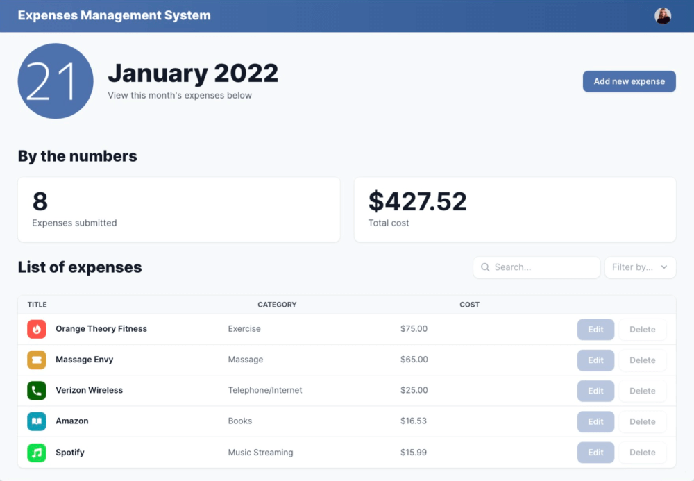 Expenses Management Glide Dashboard Template
