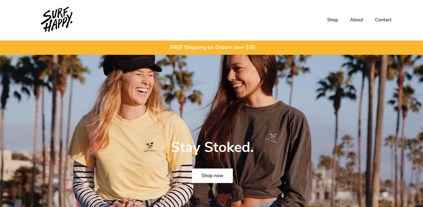 Surf Happy Website Homepage Screenshot