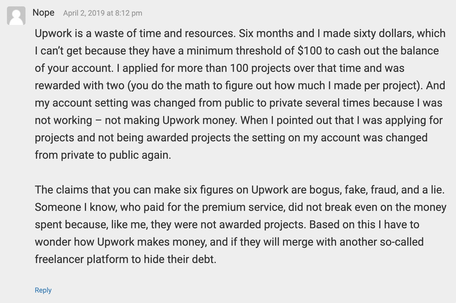 Upwork reviews - freelance example