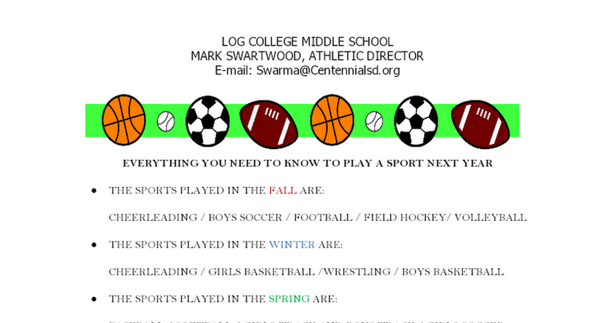 Log College Middle School Sports Information