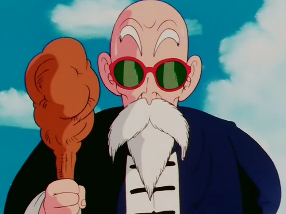 Along with his turtle shell, Roshi carries his iconic staff around with him...