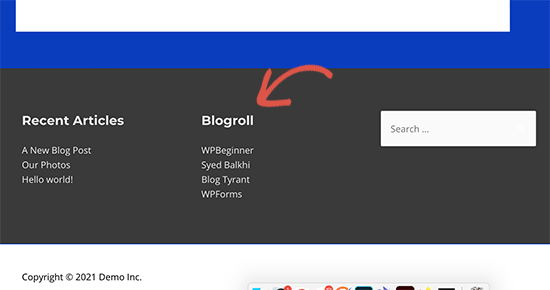 Blogroll na área de widget de rodapé