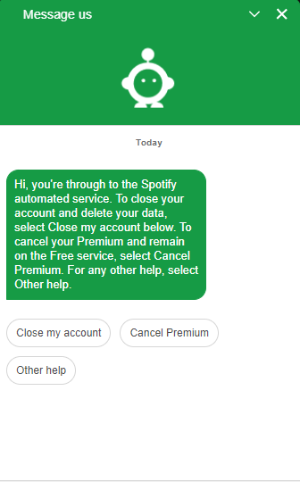 Spotify automated chatbot that helps with account deletion