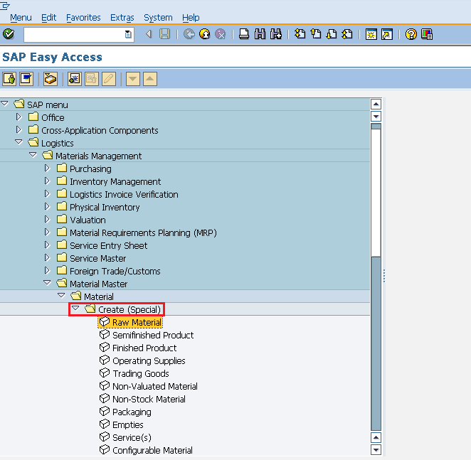 SAP create material