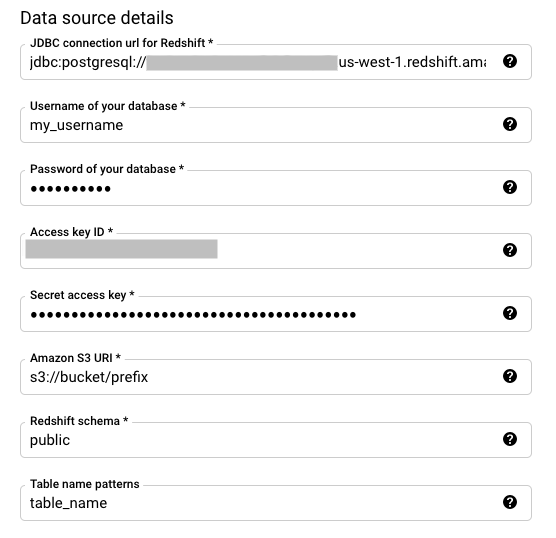 Instagram Business to BigQuery: Data Source Details Window