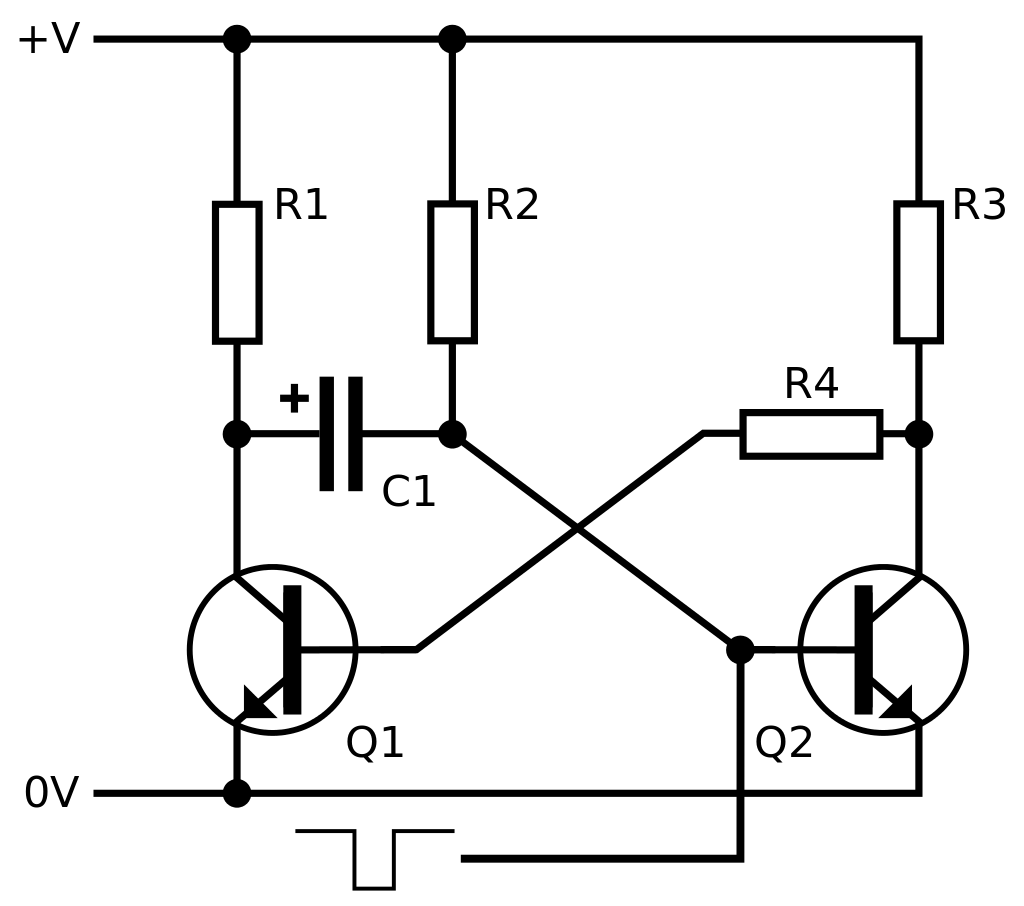 Diagram of a monostable multivibrator Circuit