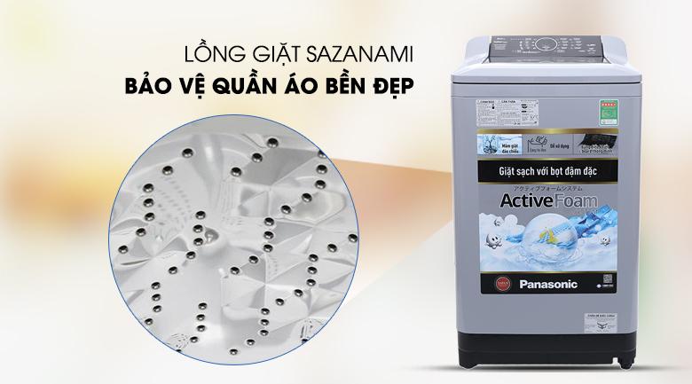 Máy giặt Panasonic 9 kg NA-F90A4GRV có thiết kế lồng giặt Sazanami giúp bảo vệ quần áo bền đẹp