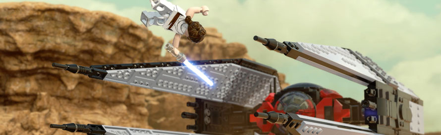 rey jumps over a tie fighter. it's cool