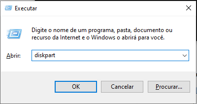 Executando o diskpart para criar um pen drive bootável Windows