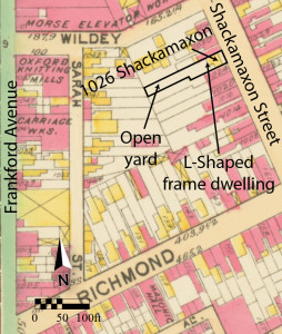 This 1895 fire insurance map is the last to depict a frame dwelling at the front of the 1026 Shackamaxon property.