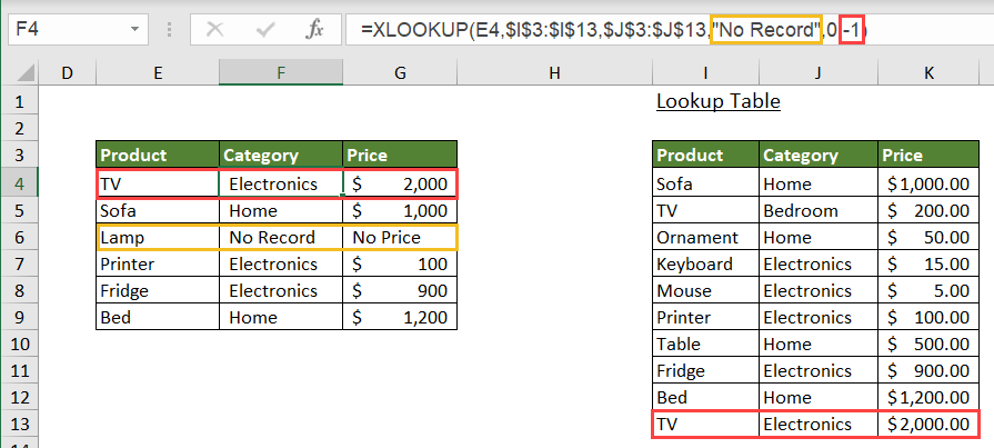 XLOOKUP returns a custom value if_not_found