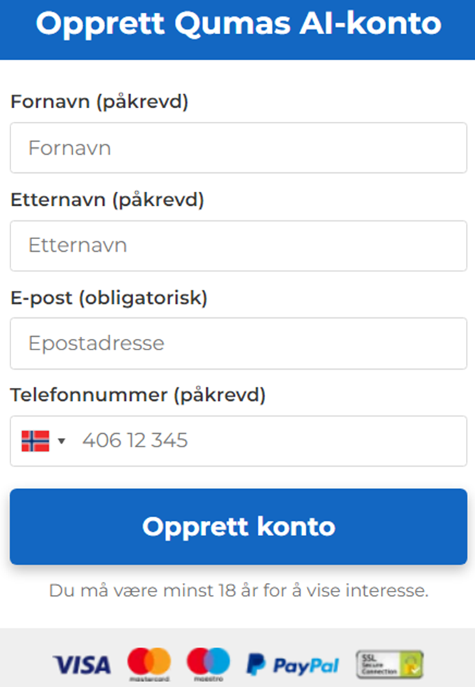 Opprett konto på Qumas AI 