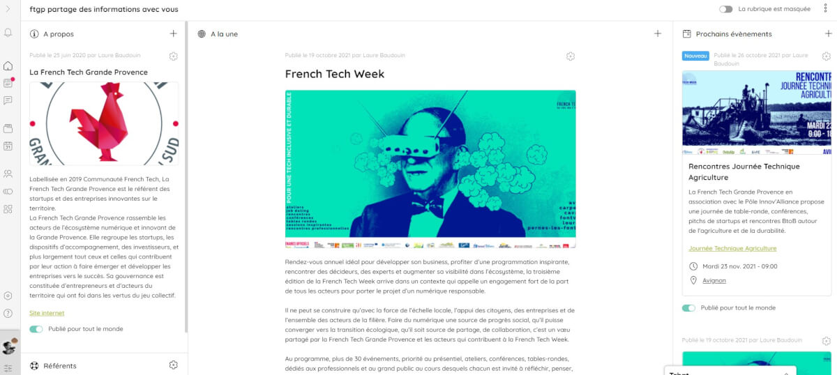 Exemple d'intranet chez la French Tech Grande Provence
