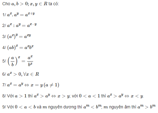 Công thức luỹ thừa - tính chất với số mũ thực