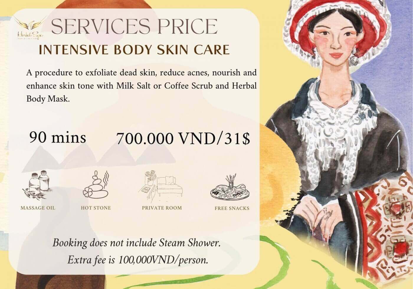 Price list for Intensive Body Skin Care at Herbal Spa Da Nang