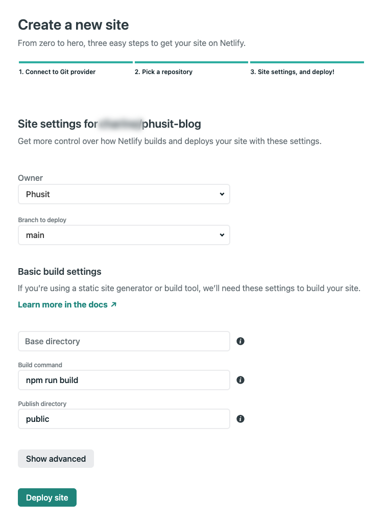 6. เซ็ตอัพ Site กับ Build