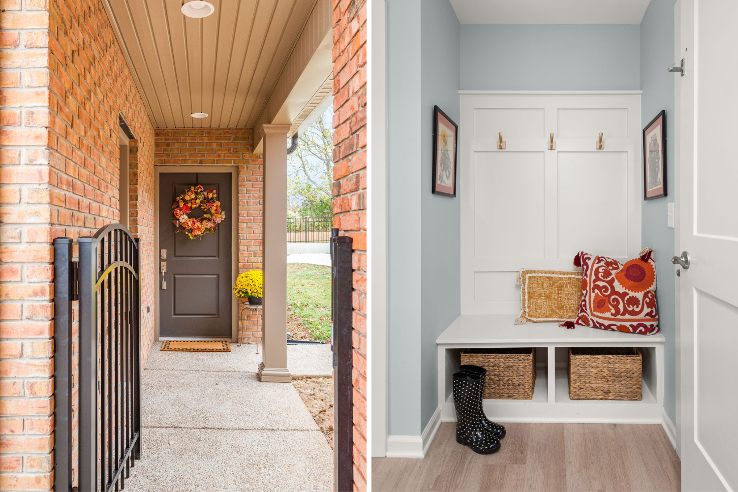 wilson county open concept living adu remodel new construction entryway brick exterior entryway with hall tree storage mudroom