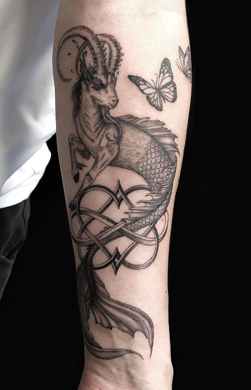Capricorn With Butterfly Tattoo