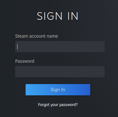 Screenshot of Steam login page