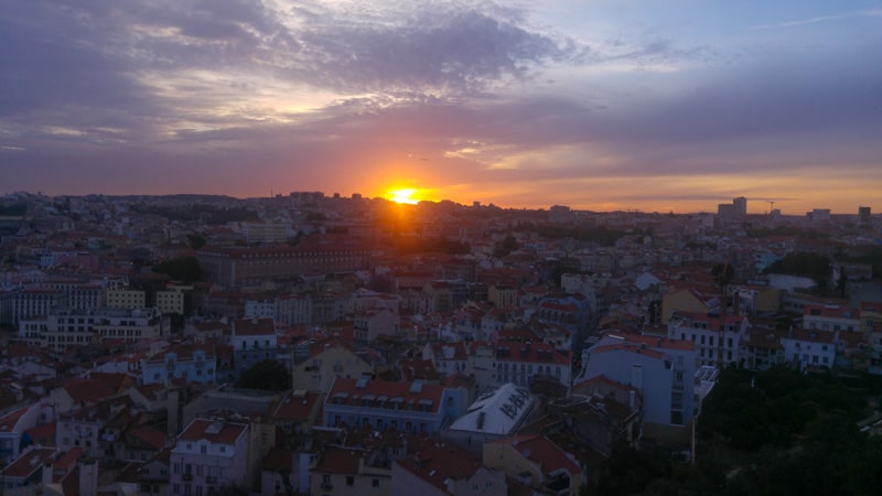 Sunset over Lisbon from Alfama in Portugal