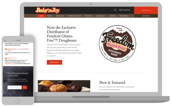 Bake n'joy homepage on computer and smart phone