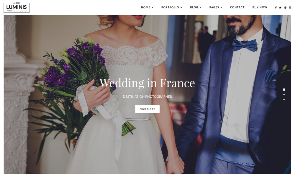 Tema WordPress de fotografia de casamento Luminis