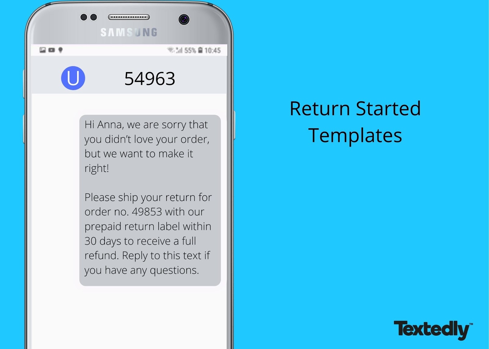Return started text message template